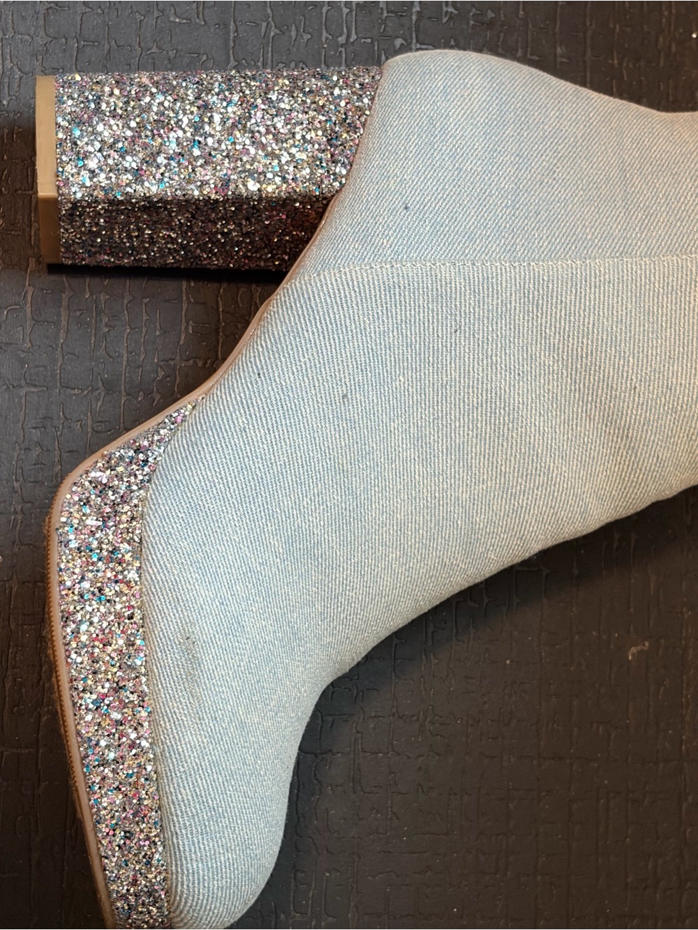 Light Blue Men's Sock Boot with Glitter Heel